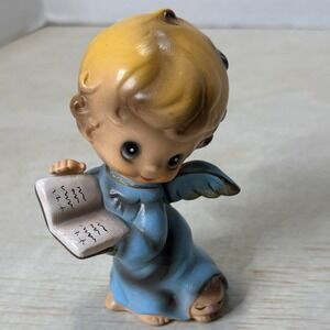 Josef Originals Blonde Baby Angel Holding Book Hiding Cat Vintage Porcelain